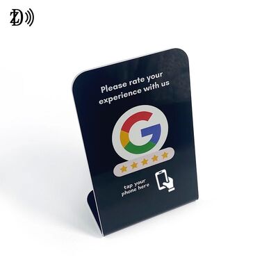 Custom Logo NFC Stand Social Media Review NTAG213 NFC PVC Google Review Card Menu Display Stand