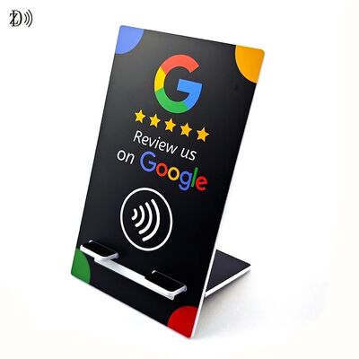 Custom Logo NFC Stand Social Media Review NTAG213 NFC PVC Google Review Card Menu Display Stand